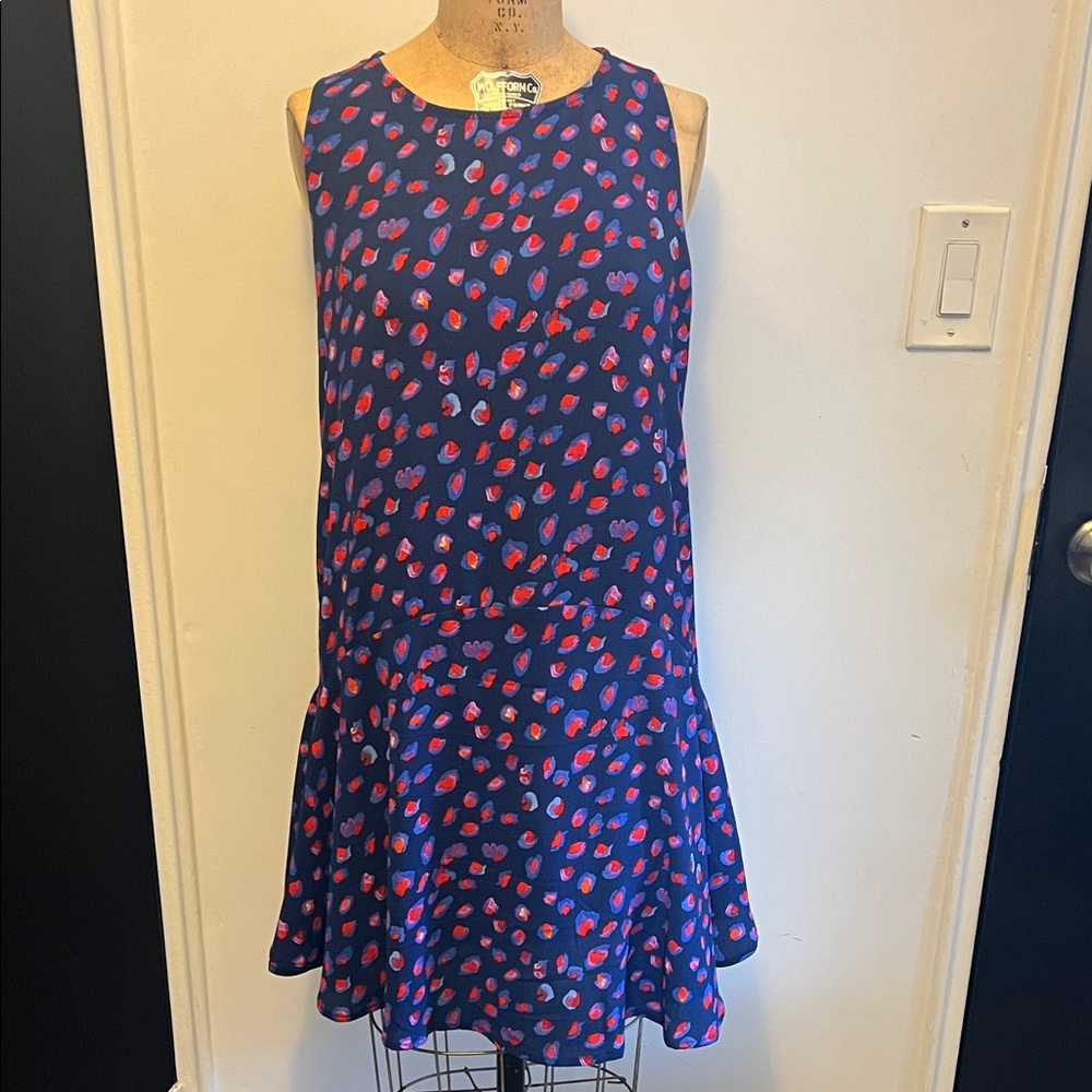 c & e Navy Blue/Red Print Drop-Waist Short Dress S